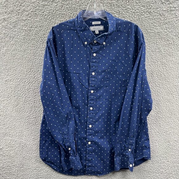 Crown Ivy Mens Top Extra Large Blue White Polka Dot‎ Button Front Shirt Stretch - Picture 1 of 7
